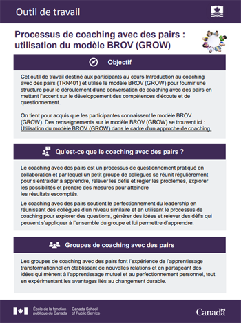 Processus de conversation de coaching avec des pairs : utilisation du modèle BROV (GROW)